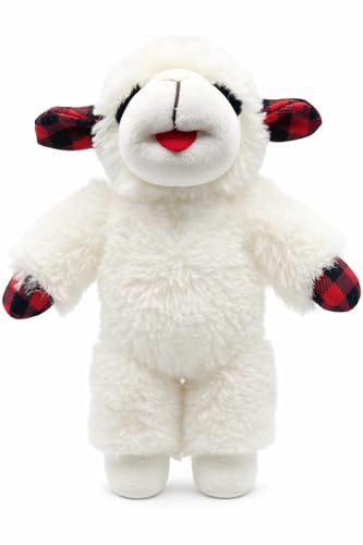 Multipet Holiday Lamb Chop Dog Toy Plush Plaid 20 Plush Pet Dog Toy Squeaker Lambchop Gingham RedBlack 20 Inches Officially Licensed - Image 1