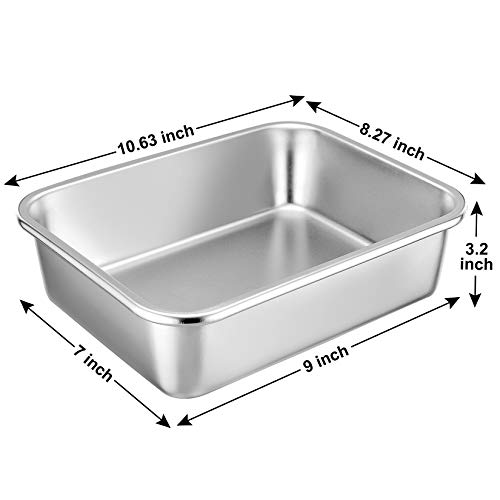 P&P CHEF Lasagna Pan, Rectangular Cake Pan Roaster Pasta Baking Cookie Sheet Pans Stainless Steel, Heavy Duty & Durable, Oven & Dishwasher Safe, 10.7" L x 3.2" H - Image 2