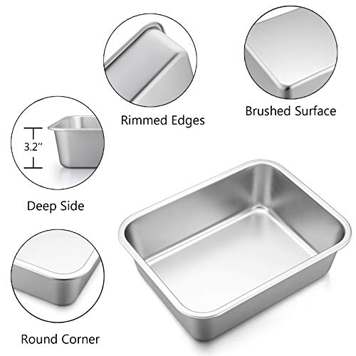 P&P CHEF Lasagna Pan, Rectangular Cake Pan Roaster Pasta Baking Cookie Sheet Pans Stainless Steel, Heavy Duty & Durable, Oven & Dishwasher Safe, 10.7" L x 3.2" H - Image 3