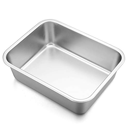 P&P CHEF Lasagna Pan, Rectangular Cake Pan Roaster Pasta Baking Cookie Sheet Pans Stainless Steel, Heavy Duty & Durable, Oven & Dishwasher Safe, 10.7" L x 3.2" H - Image 1