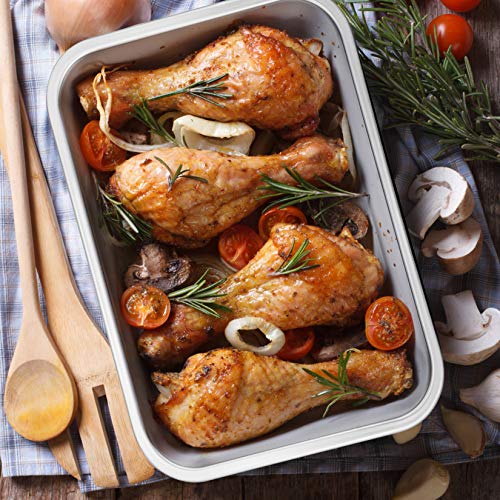 P&P CHEF Lasagna Pan, Rectangular Cake Pan Roaster Pasta Baking Cookie Sheet Pans Stainless Steel, Heavy Duty & Durable, Oven & Dishwasher Safe, 10.7" L x 3.2" H - Image 5