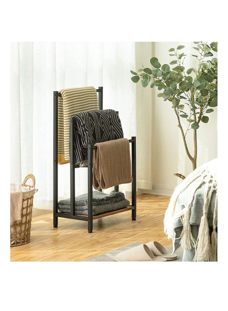 أبوستيم رف مناشف قائم بذاته مقاس 42×27×81 سم، رف بطانيات بثلاث طبقات، رف بطانيات للحمام، رف تجفيف وعرض معدني صناعي مع أرفف، لون بني وأسود ريفي - Image 4