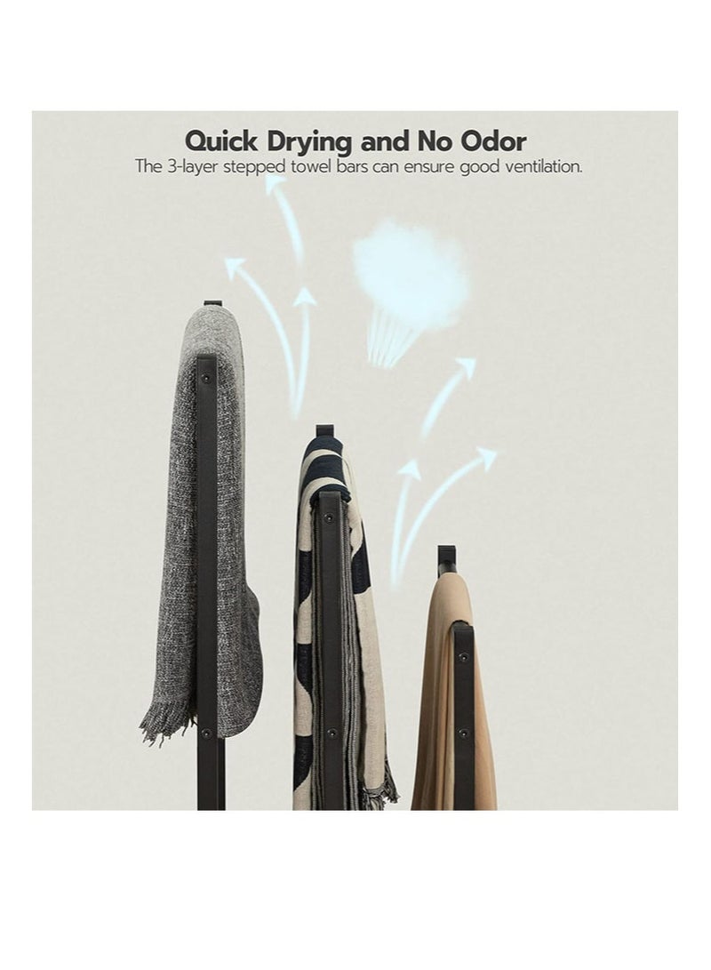 أبوستيم رف مناشف قائم بذاته مقاس 42×27×81 سم، رف بطانيات بثلاث طبقات، رف بطانيات للحمام، رف تجفيف وعرض معدني صناعي مع أرفف، لون بني وأسود ريفي - Image 3