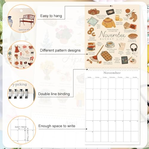 OFIFO® 2025 Bucket List Calendar, Creative 2025 Wish List Calendar Planner with Colorful Scrapbooking Stickers, Coil Binding Wall Hanging Calendar 2025 to-Do List Monthly Calendar - Image 3