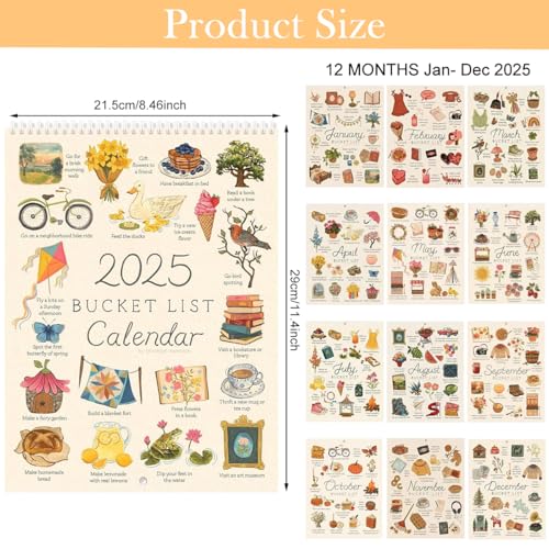 OFIFO® 2025 Bucket List Calendar, Creative 2025 Wish List Calendar Planner with Colorful Scrapbooking Stickers, Coil Binding Wall Hanging Calendar 2025 to-Do List Monthly Calendar - Image 2
