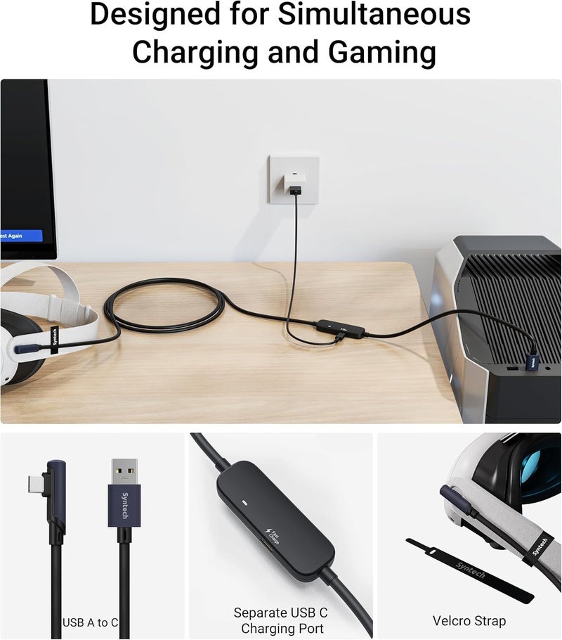 Syntech VR Headset Fast Charging Link Cable, 5 Meter Length, Black - Image 5