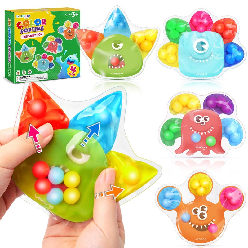 LESONG Sensory Fidget Toys for Kids Toddlers 4 Pack Color Sorting Sensory Toys for Autism Students Calm Down Quiet Fidget Toys for Classroom Prizes Travel Games Gifts for Easter Basket Stuffers - Image 3
