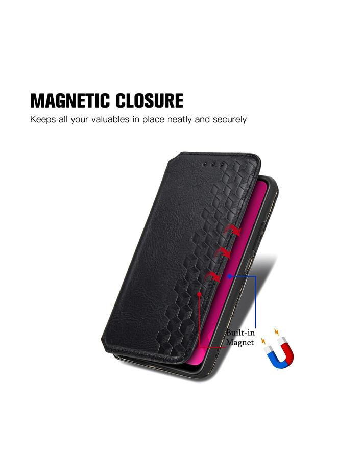 زبون جراب هاتف Honor 400 Lite من الجلد المغناطيسي المضغوط بتصميم شبكي مكعب - Image 5