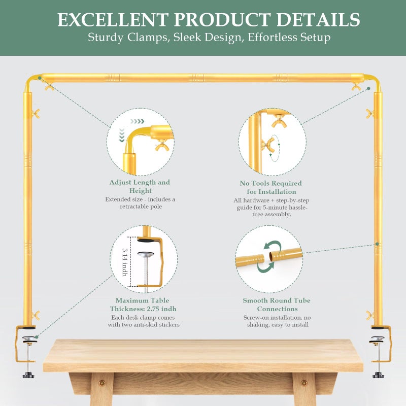 WellSign Over The Table Rod Stand with Clamps 31"-110" Length 31"-64" Height Adjustable Metal Table Hanging Decor Rod with Storage Bag for Gender Reveal Ceremony Party, Gold Table Balloon Arch Stand - Image 5