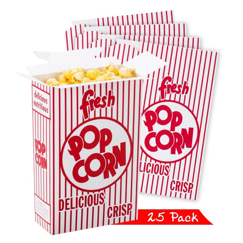 StarMar Set of 25  Close Top Movie Party Popcorn Boxes Red and White Stripes Movie Theater Night Carnival Circus Party Favors