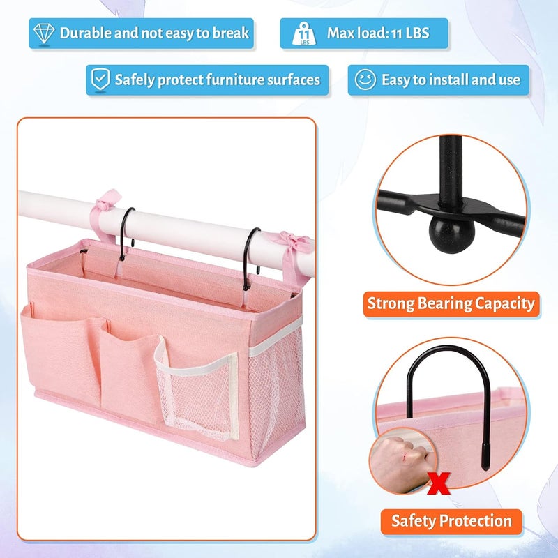Loghot Bedside Caddy/Bedside Storage Bag Hanging Organizer for Bunk and Hospital Beds,Dorm Rooms Bed Rails,Can be Placed Glasses,Books,Mobile Phones,Keys (New Pink-1) - Image 2
