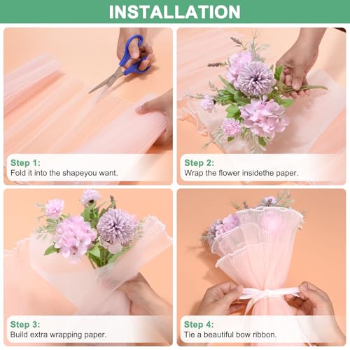 M METERXITY 152 Sheet Korean Cotton Wrapping Flower Paper - Floral Wrapping Paper Waterproof Bouquet Wrapping Paper Apply to Gift Packaging(11.8x11.8inches, Beige+Nude+Pink+Green) - Image 4
