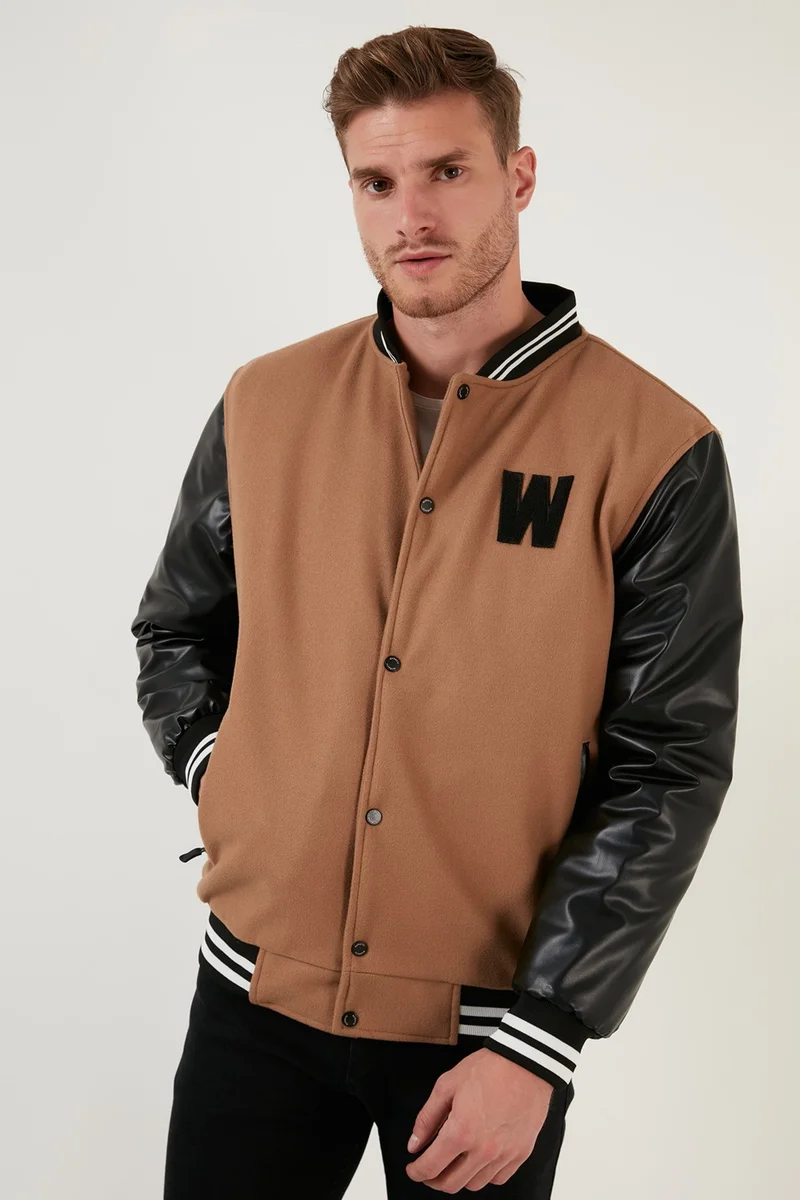 Buratti Embroidered Sleeves Leather Detailed College Collar Bomber Coat Men's Coat 5715985