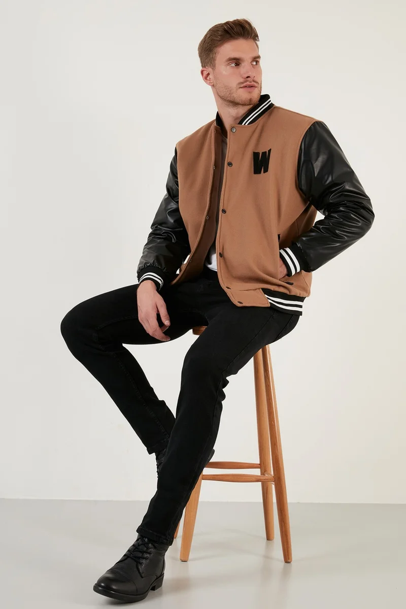 Buratti Embroidered Sleeves Leather Detailed College Collar Bomber Coat Men's Coat 5715985