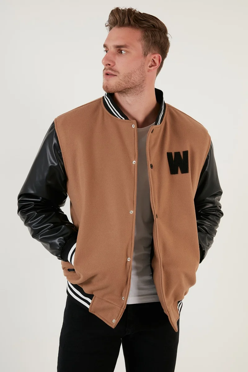 Buratti Embroidered Sleeves Leather Detailed College Collar Bomber Coat Men's Coat 5715985