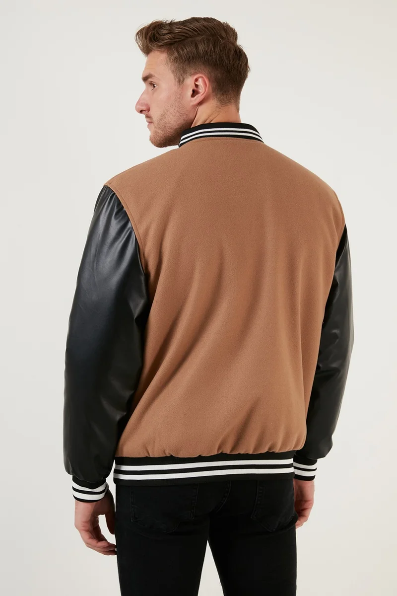 Buratti Embroidered Sleeves Leather Detailed College Collar Bomber Coat Men's Coat 5715985