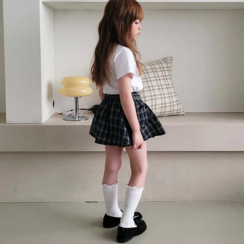 Ankrt Apron Spring, Summer And Autumn Style Girls' Fashionable Plaid Dress Shorts Skirt Kidsren'S Plaid High-Waisted Mini Skirt Pants - Image 1
