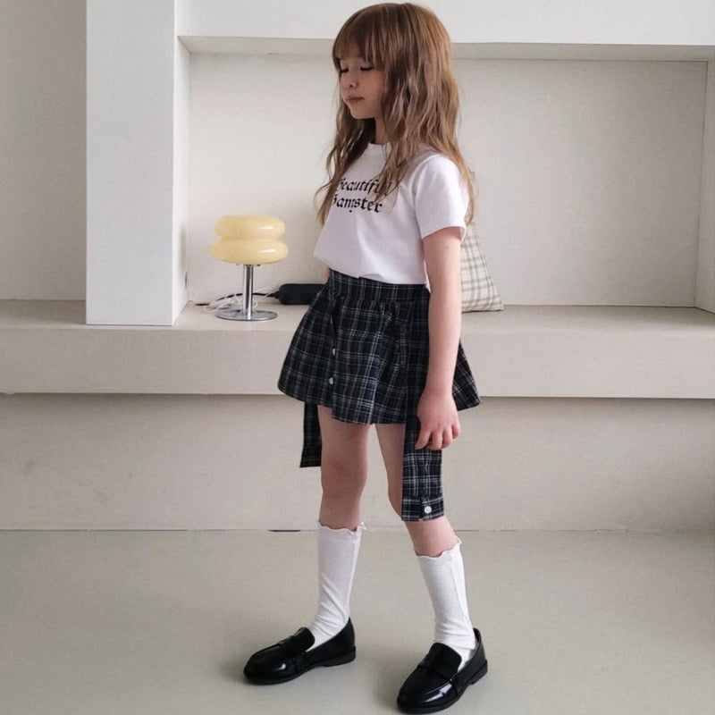 Ankrt Apron Spring, Summer And Autumn Style Girls' Fashionable Plaid Dress Shorts Skirt Kidsren'S Plaid High-Waisted Mini Skirt Pants - Image 2