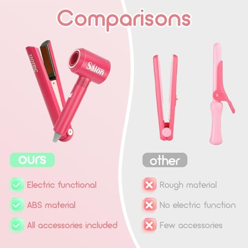 MROUEN 23 Pcs Hair Salon Girls Toys Kids Pretend Play Toys Toddler Dress Up Beauty Salon Set Stylist Kit with Hairdryer Flat Apron Scissors Curling Accessories Girl Gifts with Storage Bag - Image 5