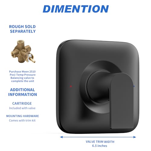 KANDENT Replacement for Moen Genta LX Matte Black High-Pressure Balancing Modern Shower Trim, Compatible with Posi-Temp Valve, including 6.5 inch Showerhead, Shower Arm, Shower Lever Handle, T2472EPBL - Image 4