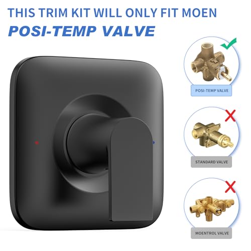 KANDENT Replacement for Moen Genta LX Matte Black High-Pressure Balancing Modern Shower Trim, Compatible with Posi-Temp Valve, including 6.5 inch Showerhead, Shower Arm, Shower Lever Handle, T2472EPBL - Image 2