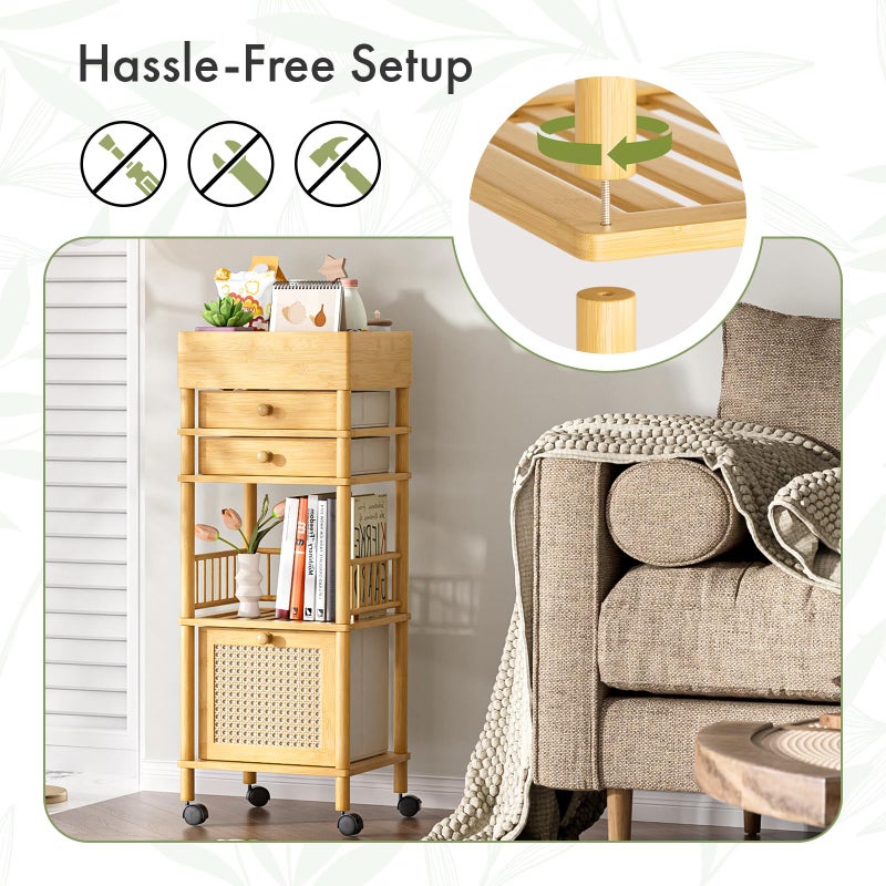 Amazer Bamboo Makeup Organizer Cart with 3 Drawers, Floor Skin Care Storage for Bathroom Bedroom, Rolling Vanity Organizer Cart for Cosmetic, Nail Polish, Perfume and Hair Tools - Image 5