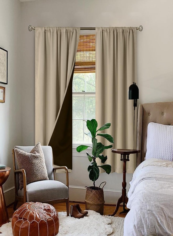 BGment 100% Blackout Curtains for Bedroom 63 Inch Length 2 Panels, Thermal Insulated Room Darkening Curtains Rod Pocket Soundproof Bedroom Living Room Window Curtains, Sand, Each 52 Inch Wide - Image 2