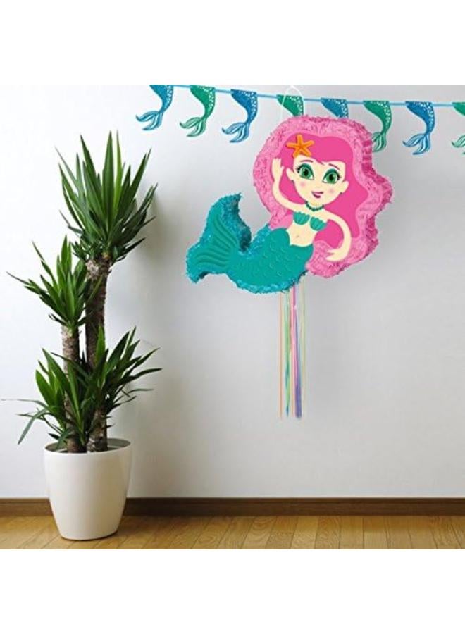 Unique بيناتا حورية البحر، خيط سحب، وردي وزمردي - Image 1