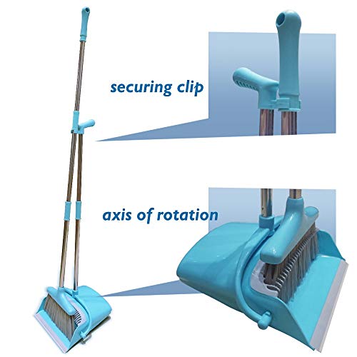 Ulodimi Polyethylene Broom And Dustpan Set For Hard_Floor Lightweight Upright Lobby Broom And Dust Pan Combo With Long Handle Outdoor Indoor For Home Kitchen Room Office (Blue) - Image 3