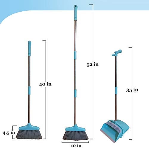 Ulodimi Polyethylene Broom And Dustpan Set For Hard_Floor Lightweight Upright Lobby Broom And Dust Pan Combo With Long Handle Outdoor Indoor For Home Kitchen Room Office (Blue) - Image 2