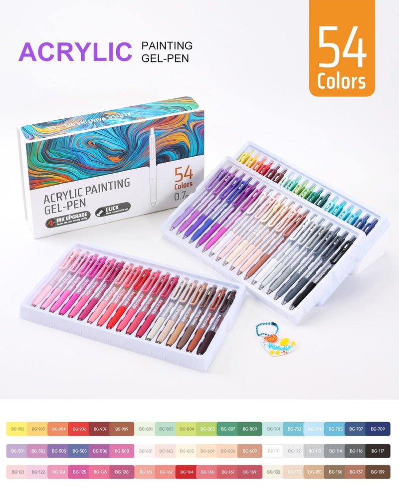 Xipan Acrylic Colored Pens Set, 54 Colors Retractable Gel Ink Pens, 0.7mm Fine Point Colorful Pen for Black Paper, Rock, Glass, Fabric and Art Crafts Supplies, Color Pen for Journaling Note Taking - Image 2