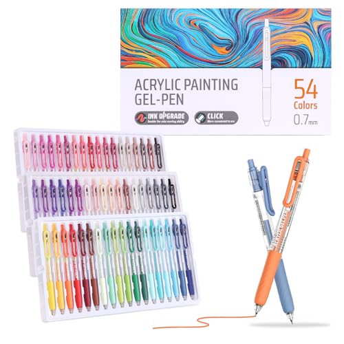 Xipan Acrylic Colored Pens Set, 54 Colors Retractable Gel Ink Pens, 0.7mm Fine Point Colorful Pen for Black Paper, Rock, Glass, Fabric and Art Crafts Supplies, Color Pen for Journaling Note Taking - Image 1