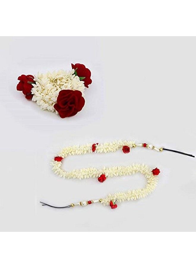 Rapidsflow - ® Hair Gajra Flowers For Wedding For Women Latest (M1) Red White Set Of 2pc 50 gram Pack of 1 - Image 1