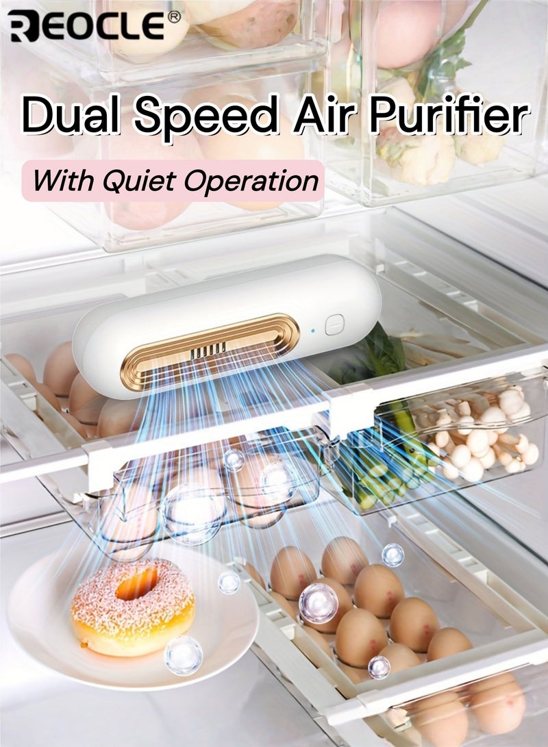 ريوكل جهاز تنقية هواء ثنائي السرعة مع بطارية 1200 مللي أمبير/ساعة وفلتر كربون قابل للغسل، مزيل روائح مدمج يعمل بهدوء، مناسب للثلاجة وخزانة الأحذية ومنطقة الحيوانات الأليفة. - Image 1