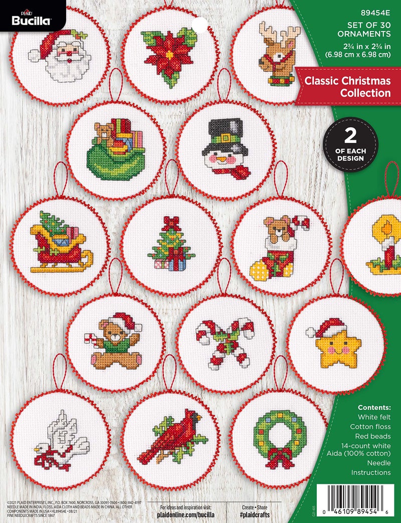 Bucilla Cross-Stitch 14 Piece Ornament Making Kit, Classic Christmas Collection, Perfect for DIY Arts and Crafts, 89454E - Image 1