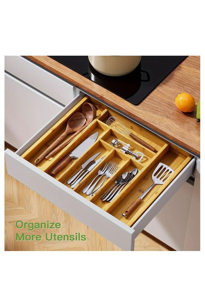 HOMESTAR Versatile Bamboo Expandable Drawer Organizer for Cutlery, Adjustable Tray, Wooden Drawer Dividers for Organizing Silverware, Cutlery And Knives in The Kitchen, Bedroom Or Living Room - Image 1