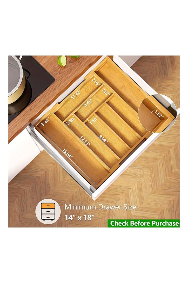 HOMESTAR Versatile Bamboo Expandable Drawer Organizer for Cutlery, Adjustable Tray, Wooden Drawer Dividers for Organizing Silverware, Cutlery And Knives in The Kitchen, Bedroom Or Living Room - Image 3
