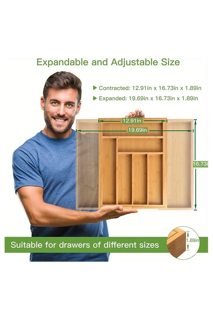 HOMESTAR Versatile Bamboo Expandable Drawer Organizer for Cutlery, Adjustable Tray, Wooden Drawer Dividers for Organizing Silverware, Cutlery And Knives in The Kitchen, Bedroom Or Living Room - Image 4