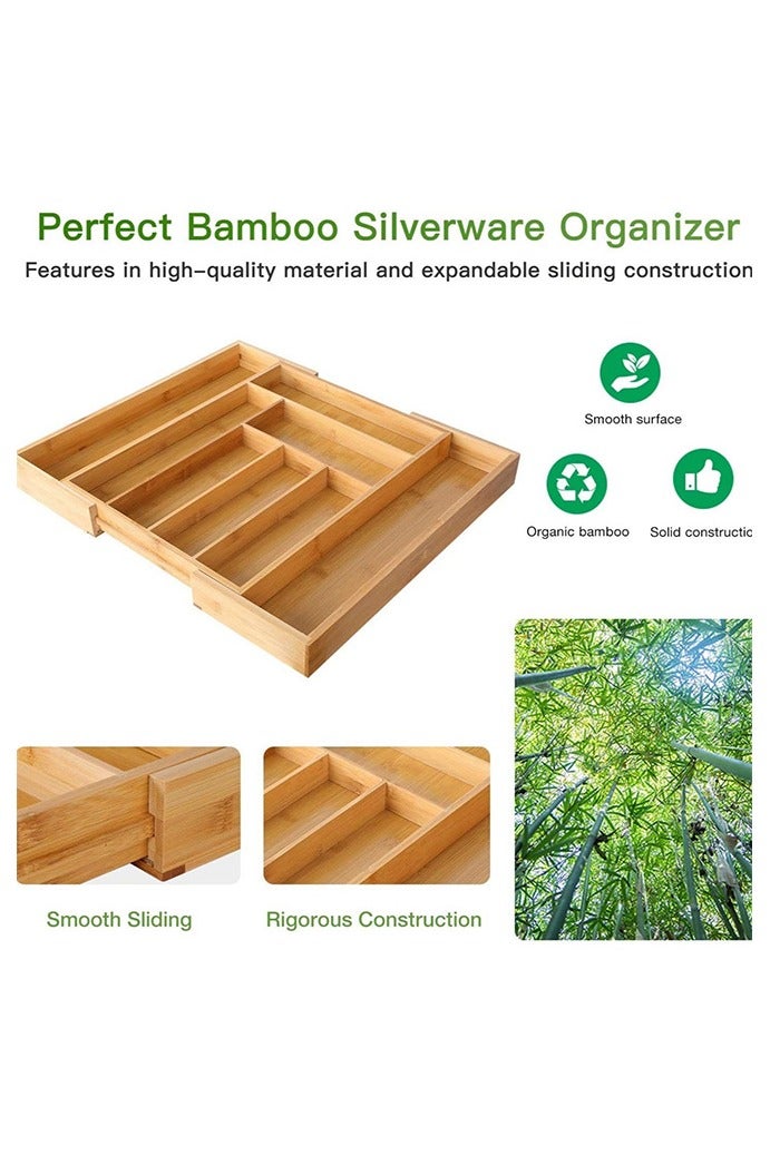 HOMESTAR Versatile Bamboo Expandable Drawer Organizer for Cutlery, Adjustable Tray, Wooden Drawer Dividers for Organizing Silverware, Cutlery And Knives in The Kitchen, Bedroom Or Living Room - Image 5