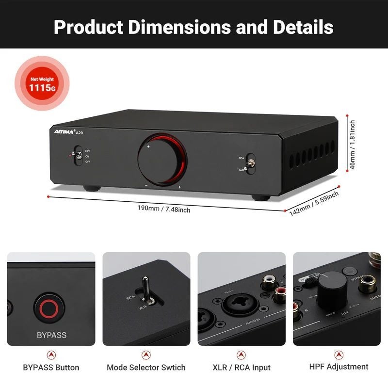 AIYIMA A20 TPA3255 Class D Stereo Power Amplifier 150W×2 HIFI Digital Amplifier XLR Balanced & RCA Input Subwoofer Output HPF Bypass Function - Image 3