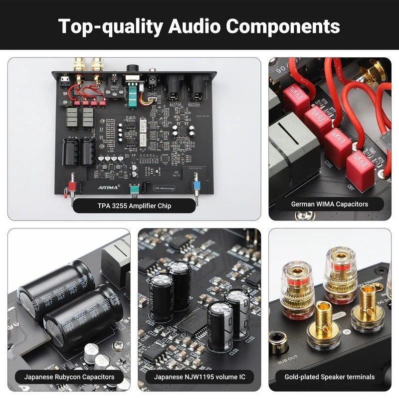 AIYIMA A20 TPA3255 Class D Stereo Power Amplifier 150W×2 HIFI Digital Amplifier XLR Balanced & RCA Input Subwoofer Output HPF Bypass Function - Image 4