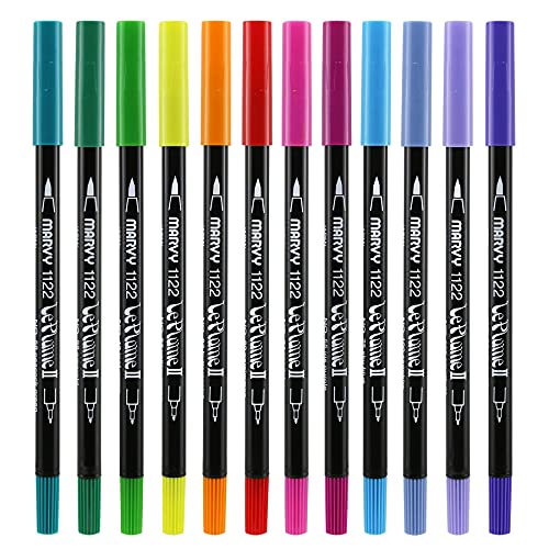Marvy Uchida Uchida 1122-12E Le Plume II Double-Ended Markers with Brush and Fine Tips, Bright, Set of 12 - Image 3