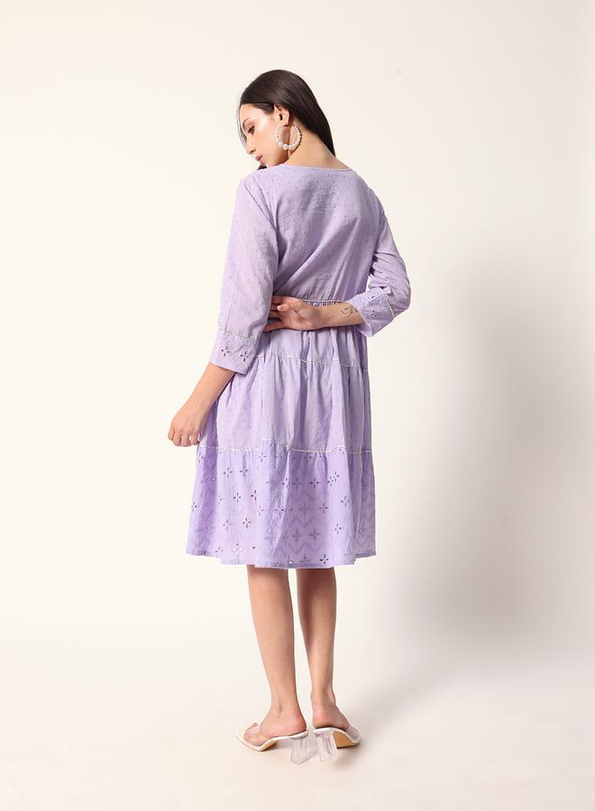 آي شين فستان نسائي قصير قطني لافندر بقصة عادية - Image 5