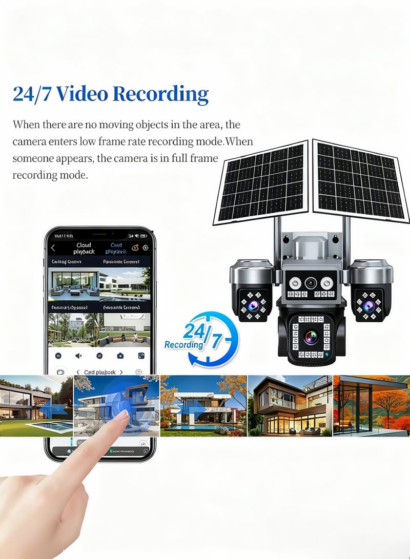 8K 20MP AOV 4G solar-powered PTZ security camera featuring 24/7 quad-screen recording, a built-in 12,000mAh battery, and wide-angle outdoor wireless surveillance capabilities (With 128GB SD Card) - Image 5