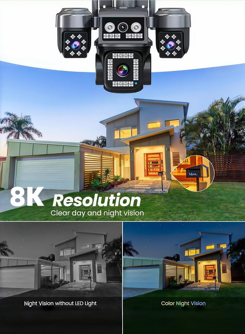 8K 20MP AOV 4G solar-powered PTZ security camera featuring 24/7 quad-screen recording, a built-in 12,000mAh battery, and wide-angle outdoor wireless surveillance capabilities (With 128GB SD Card) - Image 4