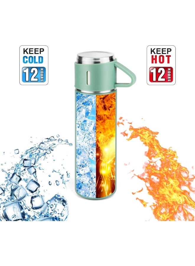 ELTRAZONE 500ml Stainless Steel Coffee Thermo Vacuum Flask Set - Insulated Water Bottle with Three Cups for Hot & Cold Drinks - Green - Travel Mug for Office, Home, Outdoors - Image 2