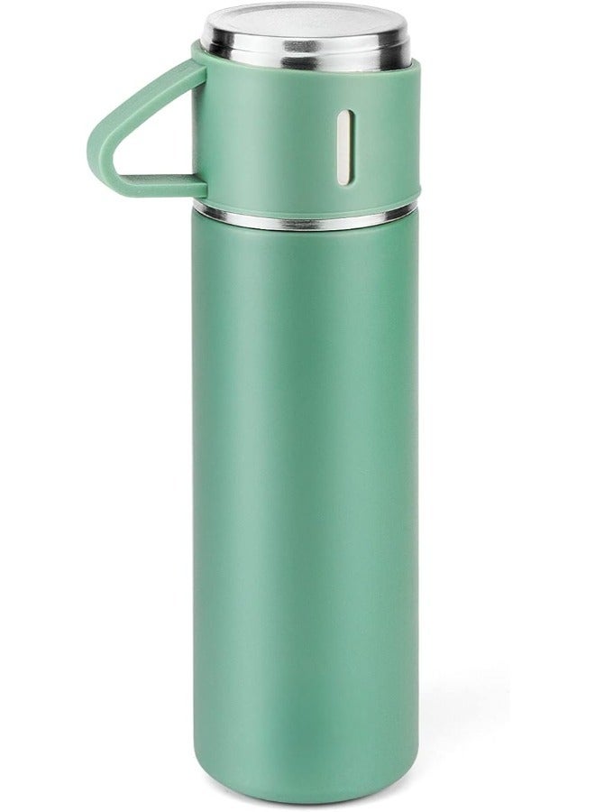 ELTRAZONE 500ml Stainless Steel Coffee Thermo Vacuum Flask Set - Insulated Water Bottle with Three Cups for Hot & Cold Drinks - Green - Travel Mug for Office, Home, Outdoors - Image 3