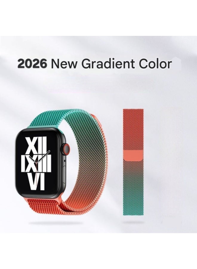 Premium 46mm Milanese Magnetic Loop Apple Watch Band | Stainless Steel Metal Mesh Strap | Turquoise & Coral - Image 1