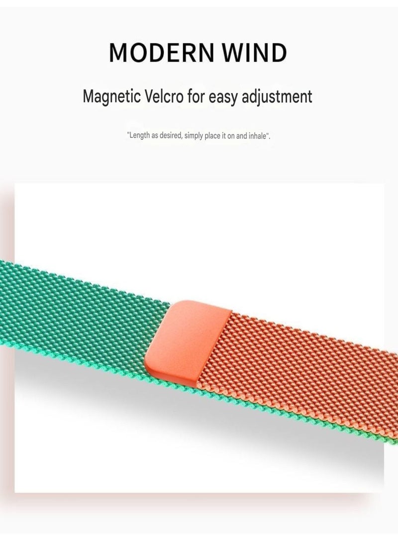 Premium 46mm Milanese Magnetic Loop Apple Watch Band | Stainless Steel Metal Mesh Strap | Turquoise & Coral - Image 4