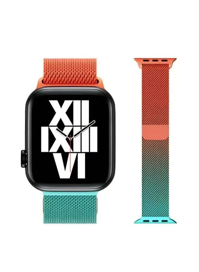 Premium 46mm Milanese Magnetic Loop Apple Watch Band | Stainless Steel Metal Mesh Strap | Turquoise & Coral - Image 5